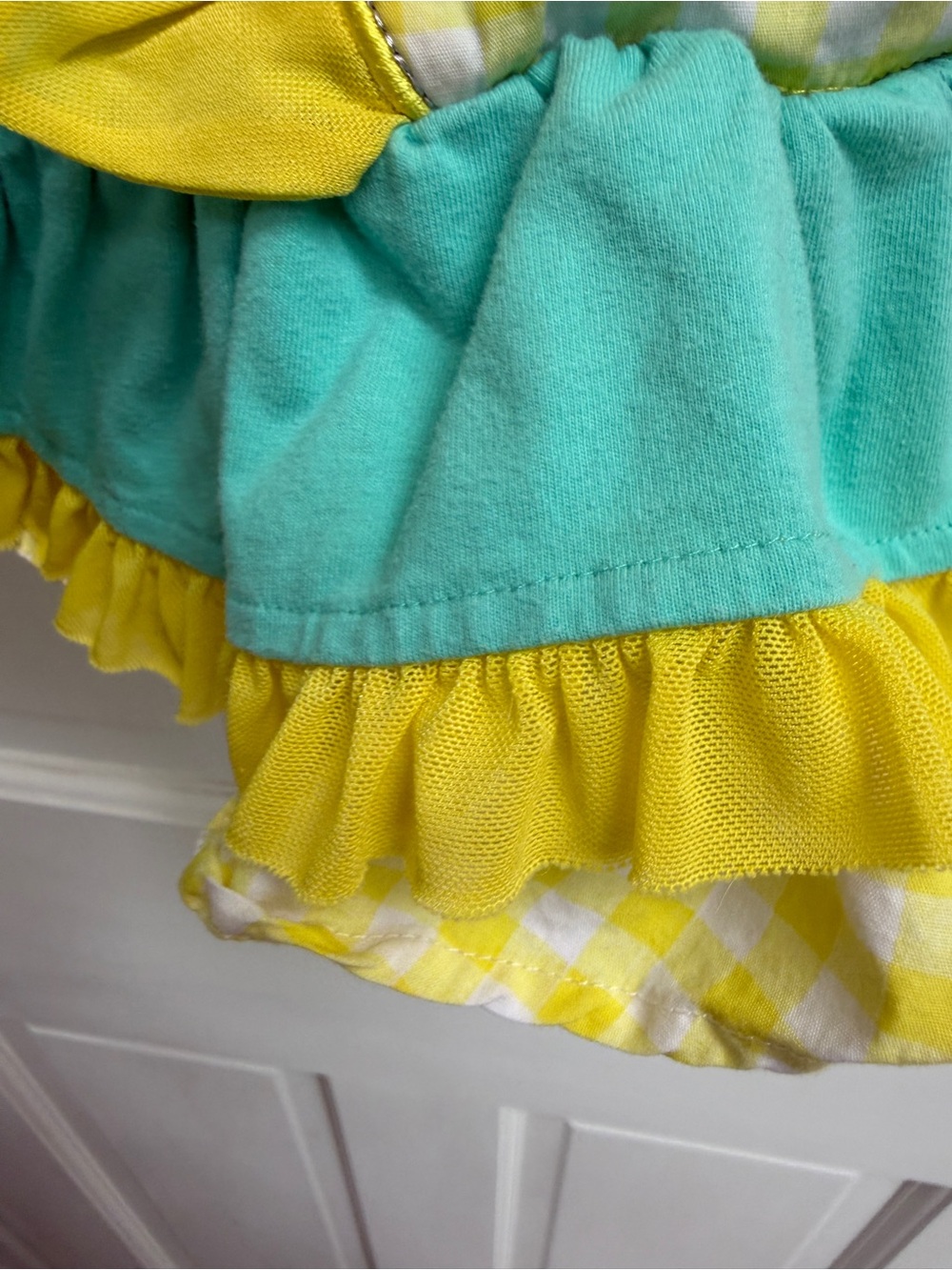 Kids Headquarters Girls 5 Teal Yellow Butterfly Sunflower Sleeveles Ruffle Dress - Picture 7 of 8